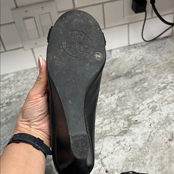 Tory Burch Black Leather Heels with Gold Accents - Picture 7 of 8